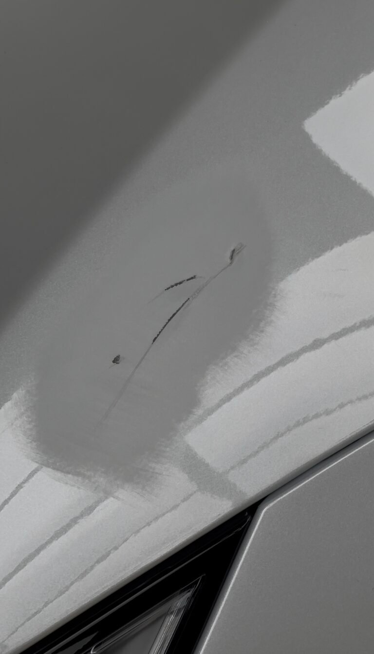 rascada en la aleta delantera izquierda de un tesla